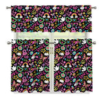 Hippie Peace Sign And Love Pattern Print 3 Piece Kitchen Curtains