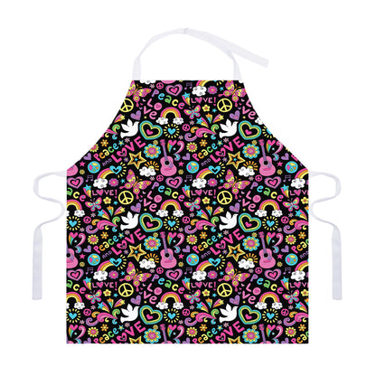 Hippie Peace Sign And Love Pattern Print Adjustable Apron