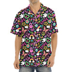 Hippie Peace Sign And Love Pattern Print Aloha Shirt