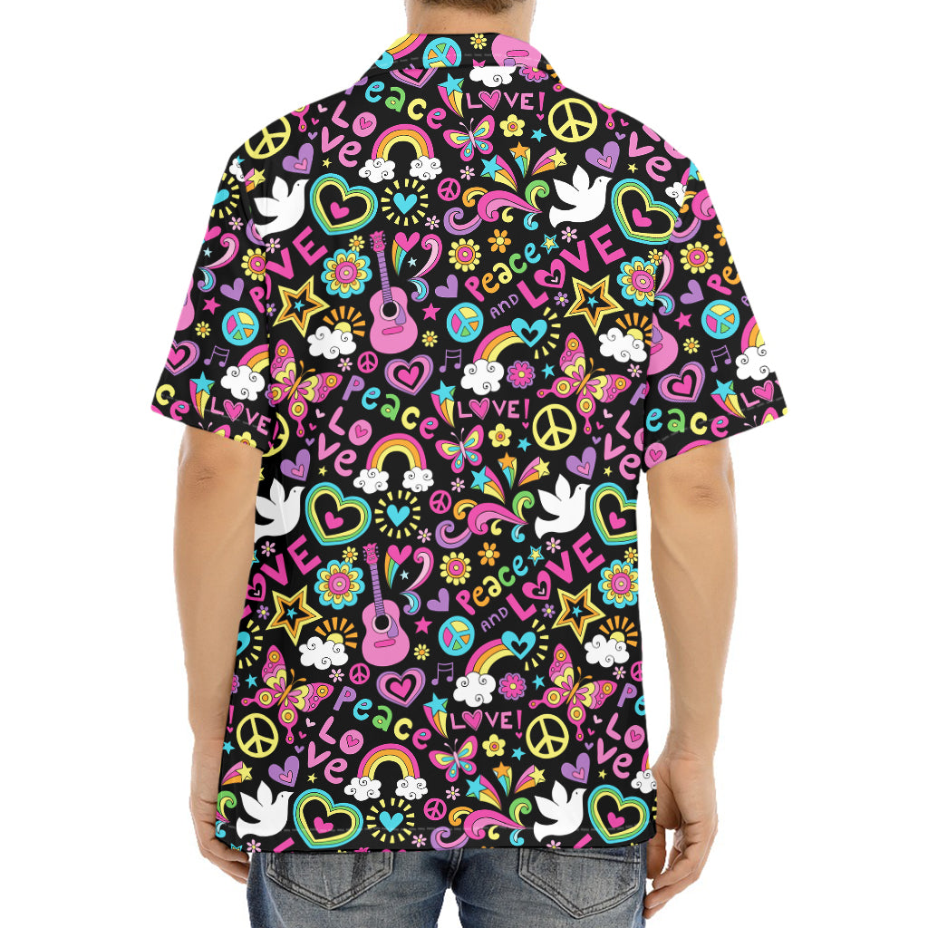 Hippie Peace Sign And Love Pattern Print Aloha Shirt