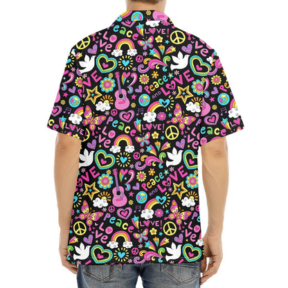 Hippie Peace Sign And Love Pattern Print Aloha Shirt
