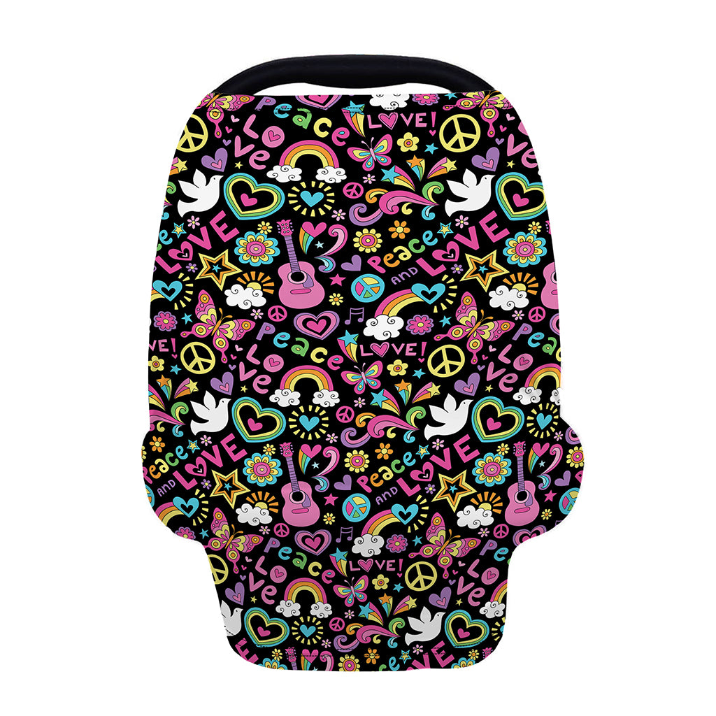 Hippie Peace Sign And Love Pattern Print Baby Seat Cover