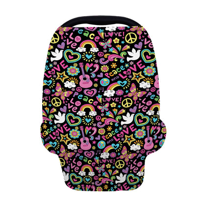 Hippie Peace Sign And Love Pattern Print Baby Seat Cover