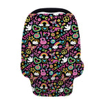 Hippie Peace Sign And Love Pattern Print Baby Seat Cover
