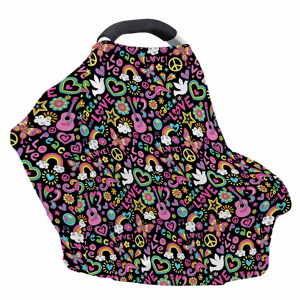 Hippie Peace Sign And Love Pattern Print Baby Seat Cover