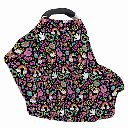 Hippie Peace Sign And Love Pattern Print Baby Seat Cover
