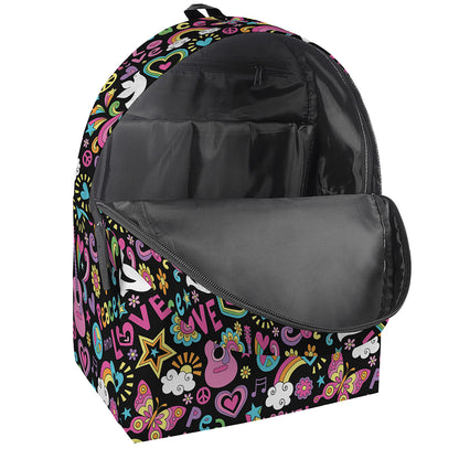 Hippie Peace Sign And Love Pattern Print Backpack