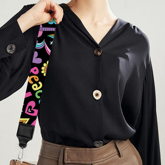 Hippie Peace Sign And Love Pattern Print Bag Strap