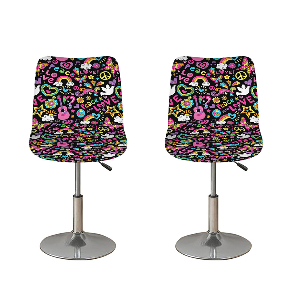 Hippie Peace Sign And Love Pattern Print Bar Stool Covers