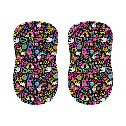 Hippie Peace Sign And Love Pattern Print Bar Stool Covers