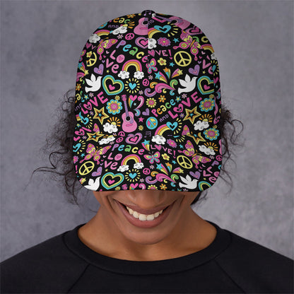 Hippie Peace Sign And Love Pattern Print Baseball Cap