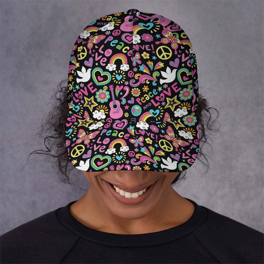 Hippie Peace Sign And Love Pattern Print Baseball Cap