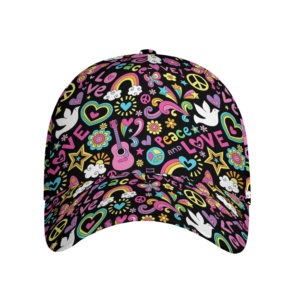 Hippie Peace Sign And Love Pattern Print Baseball Cap