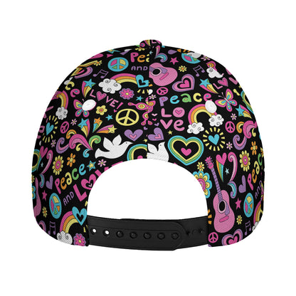 Hippie Peace Sign And Love Pattern Print Baseball Cap