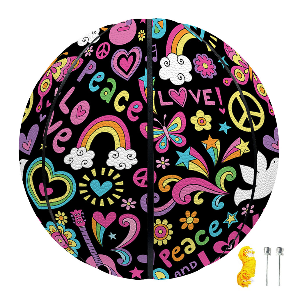 Hippie Peace Sign And Love Pattern Print Basketball