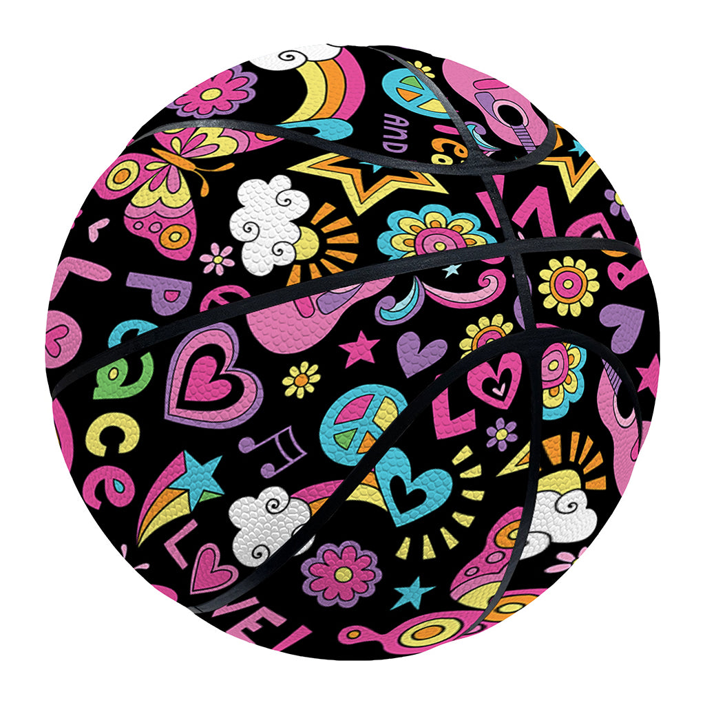 Hippie Peace Sign And Love Pattern Print Basketball