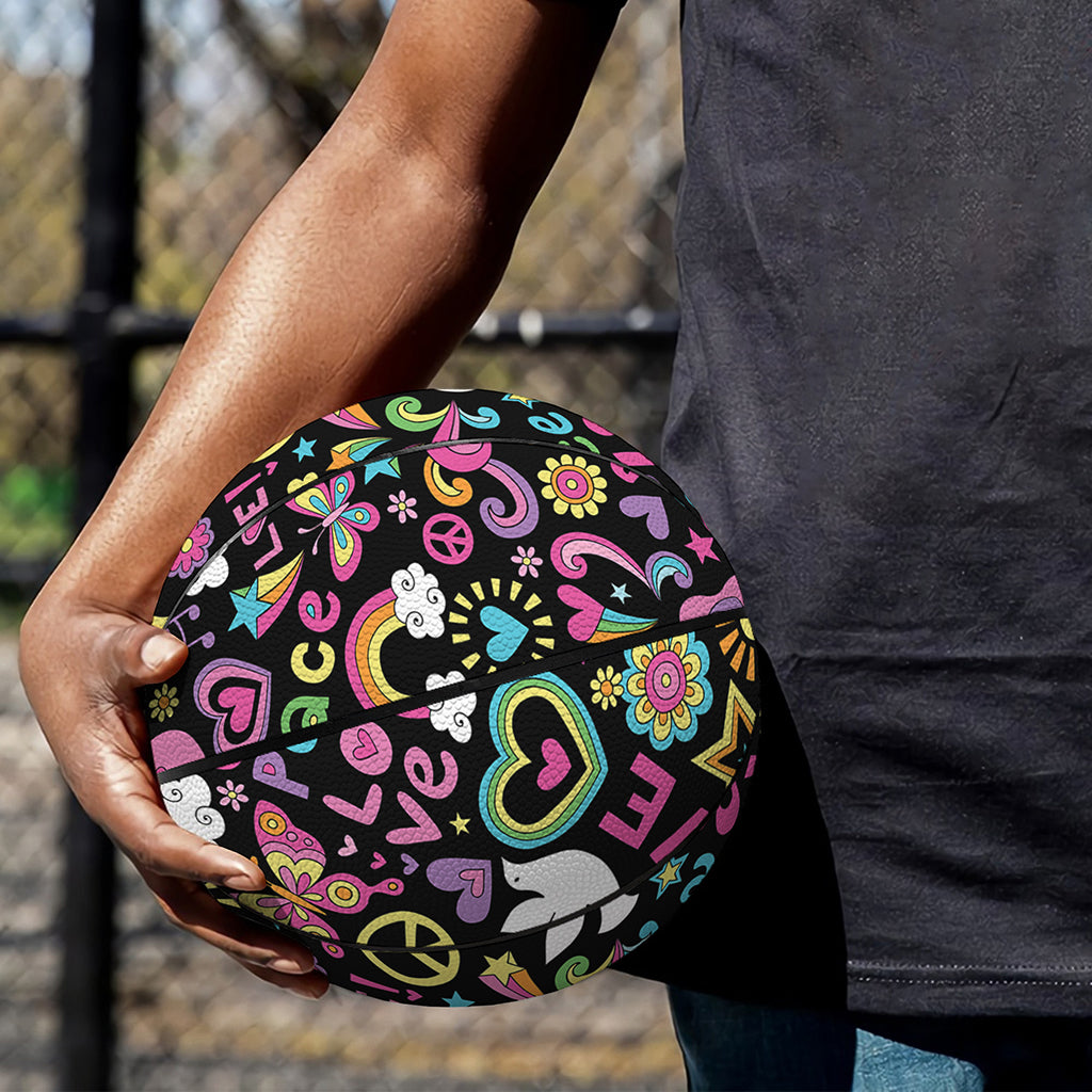 Hippie Peace Sign And Love Pattern Print Basketball