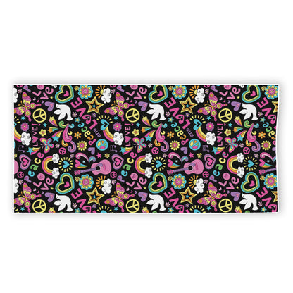 Hippie Peace Sign And Love Pattern Print Beach Towel