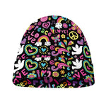 Hippie Peace Sign And Love Pattern Print Beanie