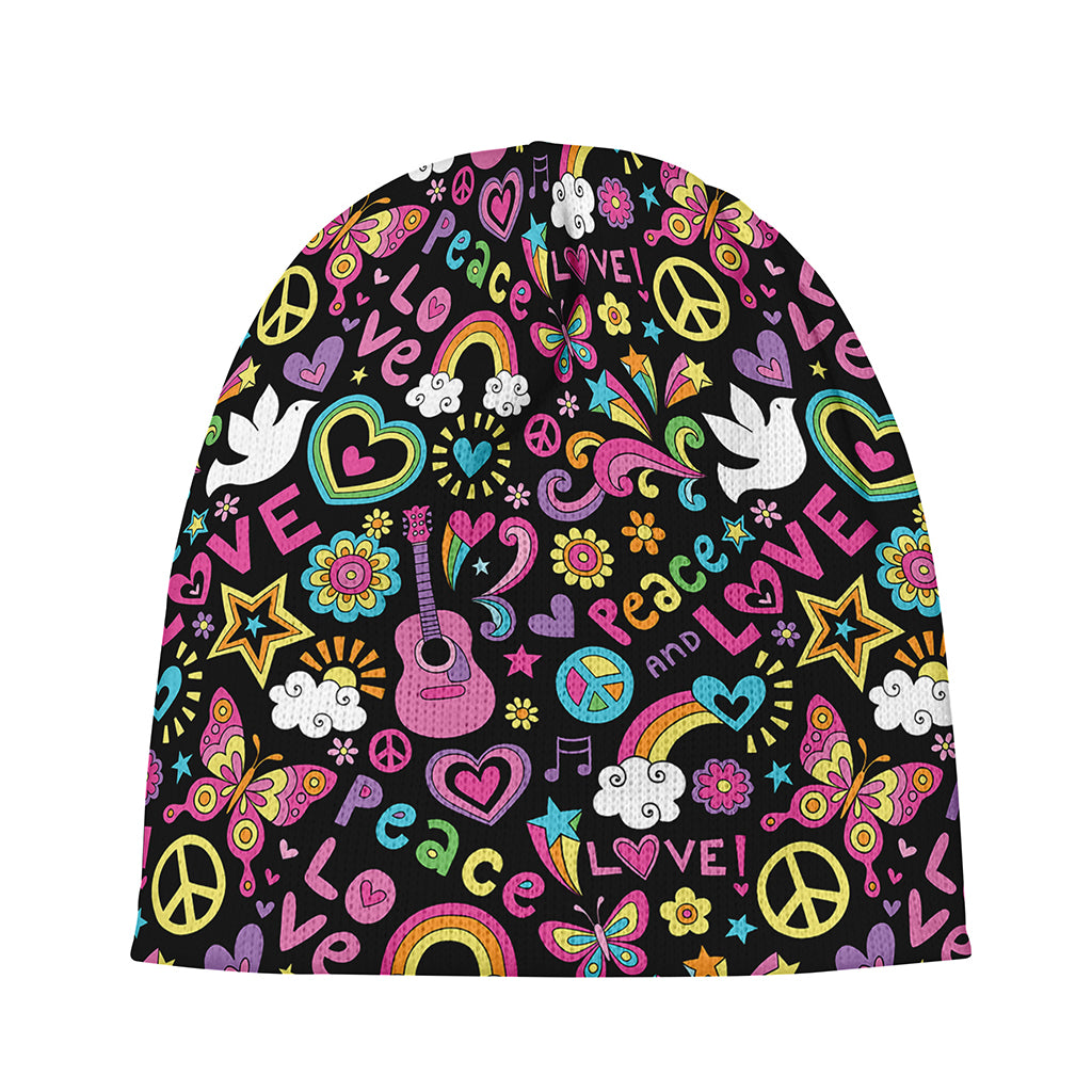 Hippie Peace Sign And Love Pattern Print Beanie
