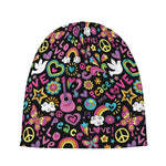 Hippie Peace Sign And Love Pattern Print Beanie