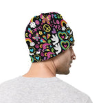 Hippie Peace Sign And Love Pattern Print Beanie