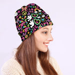 Hippie Peace Sign And Love Pattern Print Beanie