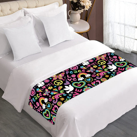 Hippie Peace Sign And Love Pattern Print Bed Runner