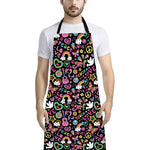 Hippie Peace Sign And Love Pattern Print Bib Apron With Pocket