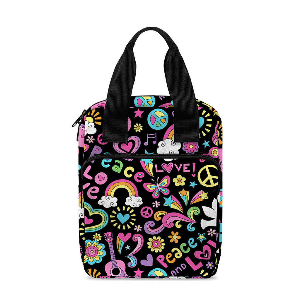 Hippie Peace Sign And Love Pattern Print Bible Tote Bag