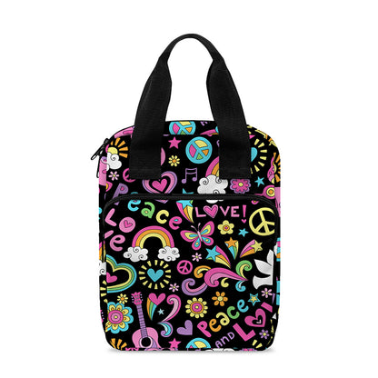 Hippie Peace Sign And Love Pattern Print Bible Tote Bag