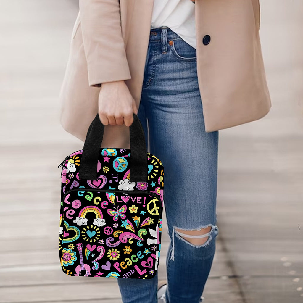 Hippie Peace Sign And Love Pattern Print Bible Tote Bag