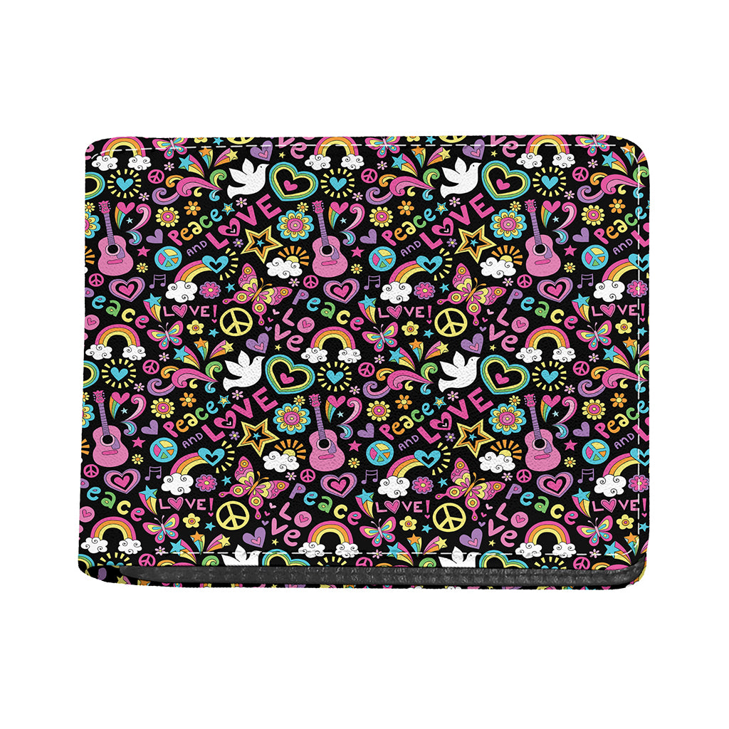 Hippie Peace Sign And Love Pattern Print Bifold Wallet