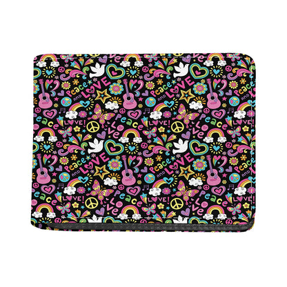 Hippie Peace Sign And Love Pattern Print Bifold Wallet