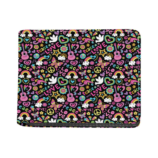 Hippie Peace Sign And Love Pattern Print Bifold Wallet