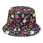 Hippie Peace Sign And Love Pattern Print Bucket Hat