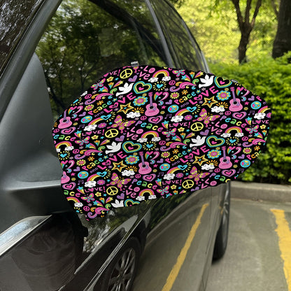 Hippie Peace Sign And Love Pattern Print Car Side Mirror Covers