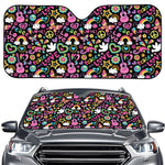 Hippie Peace Sign And Love Pattern Print Car Windshield Sun Shade