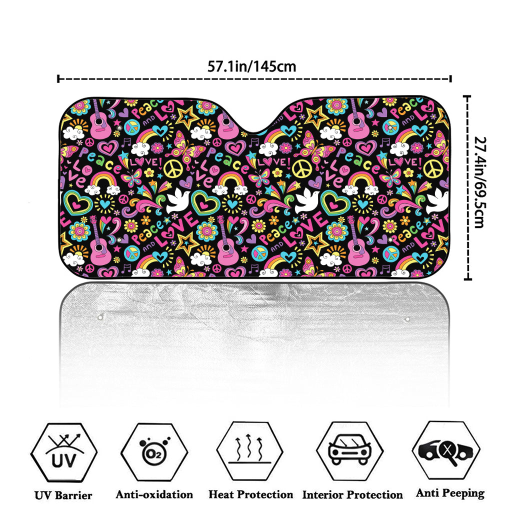 Hippie Peace Sign And Love Pattern Print Car Windshield Sun Shade