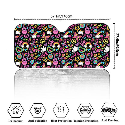 Hippie Peace Sign And Love Pattern Print Car Windshield Sun Shade