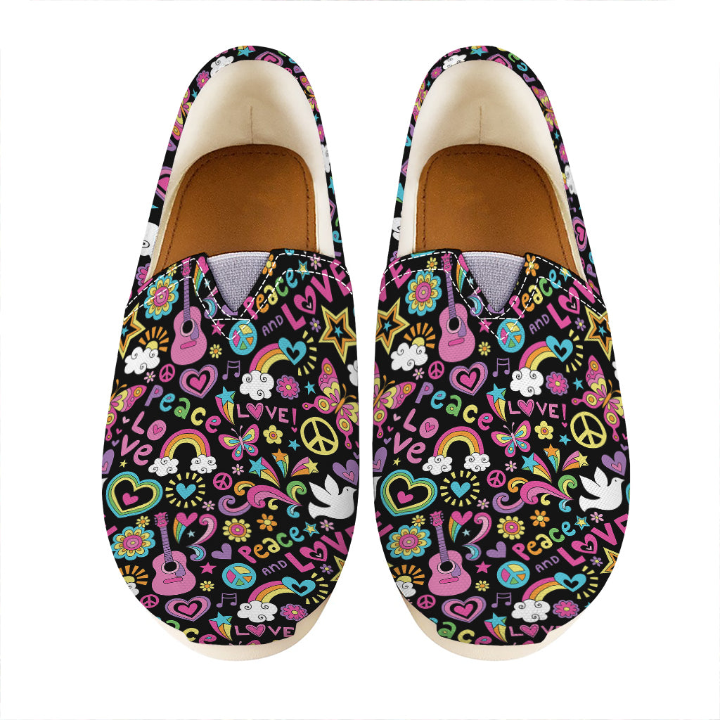 Hippie Peace Sign And Love Pattern Print Casual Shoes