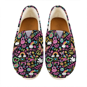 Hippie Peace Sign And Love Pattern Print Casual Shoes