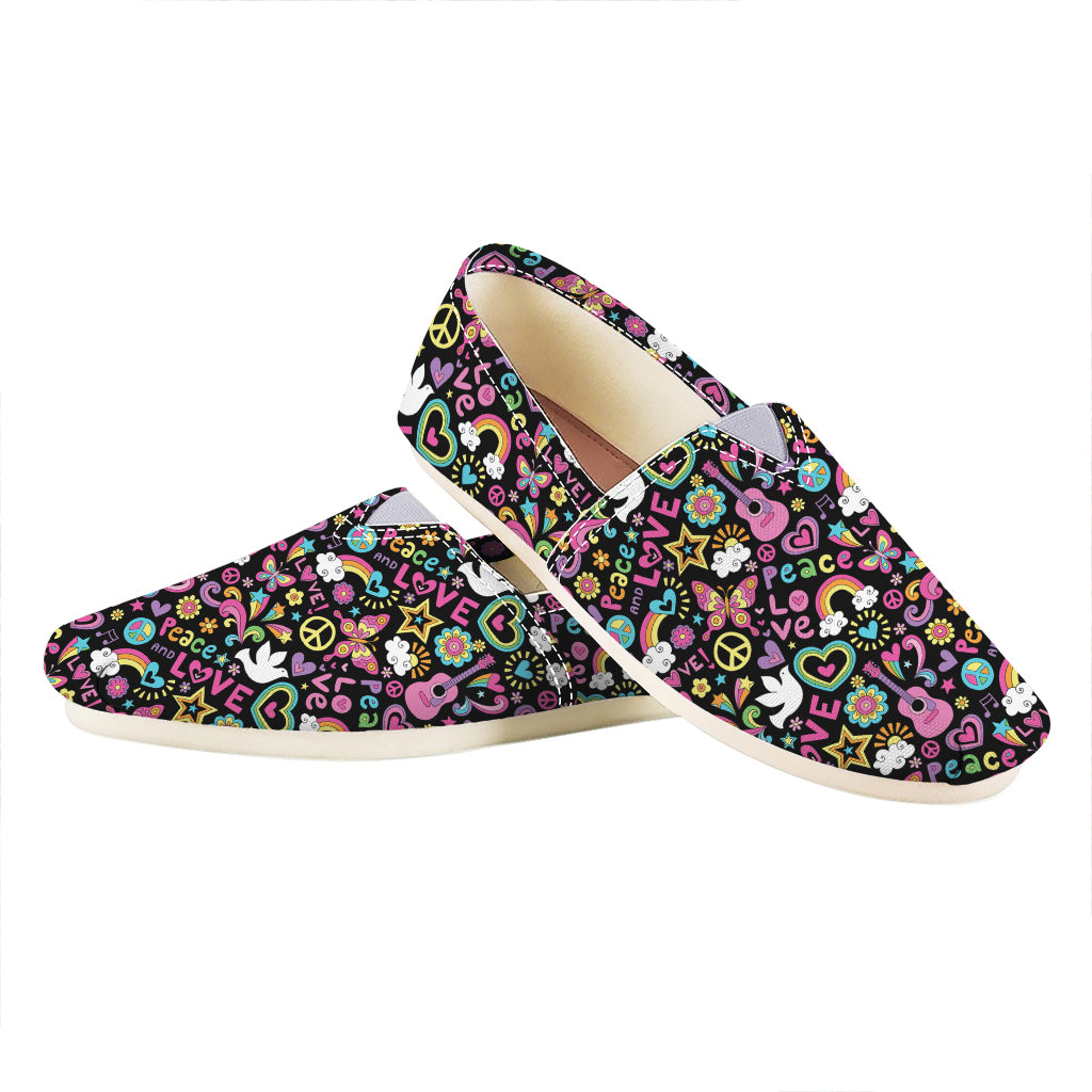 Hippie Peace Sign And Love Pattern Print Casual Shoes