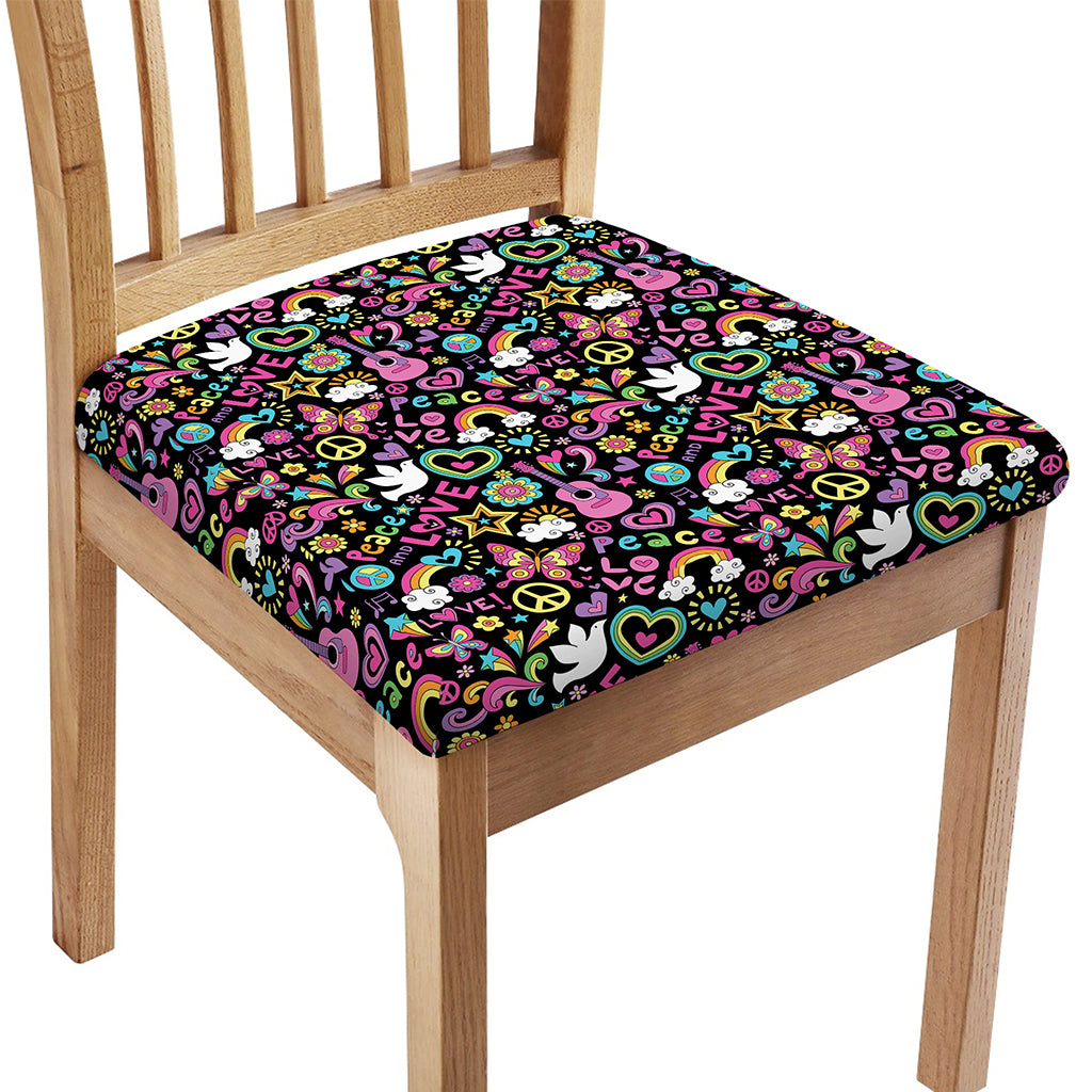 Hippie Peace Sign And Love Pattern Print Chair Cushion Cover