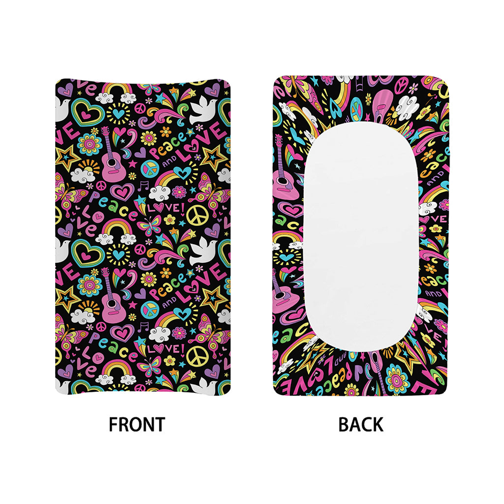 Hippie Peace Sign And Love Pattern Print Changing Pad Cover