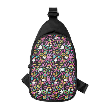 Hippie Peace Sign And Love Pattern Print Chest Bag