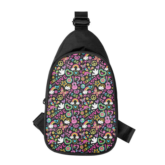 Hippie Peace Sign And Love Pattern Print Chest Bag