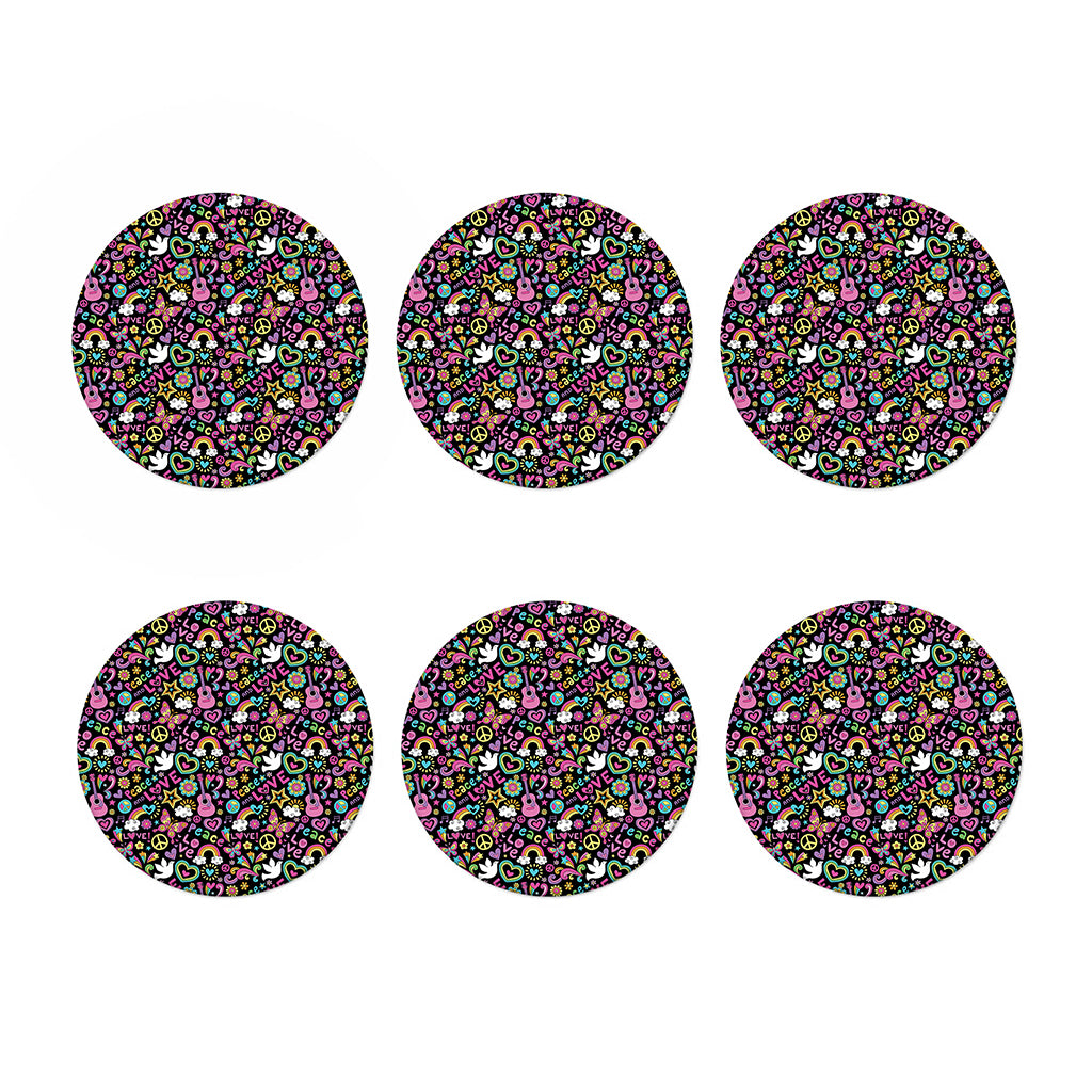 Hippie Peace Sign And Love Pattern Print Coaster Set
