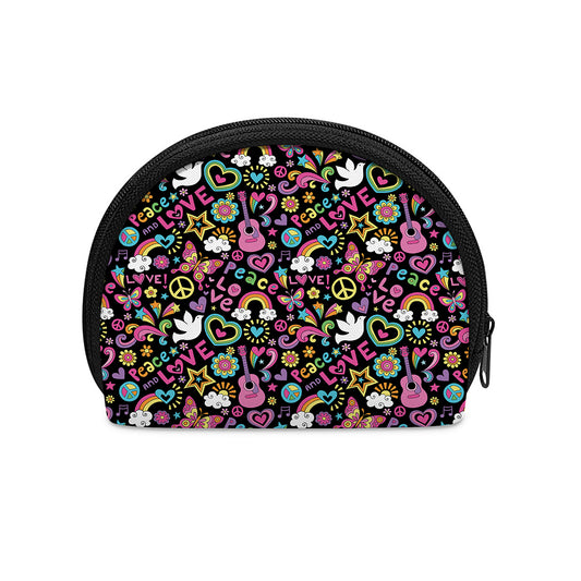 Hippie Peace Sign And Love Pattern Print Coin Purse