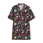 Hippie Peace Sign And Love Pattern Print Cotton Hawaiian Shirt